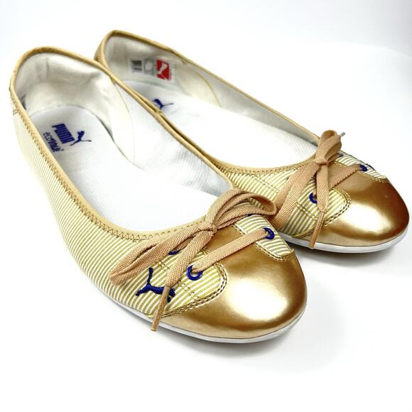 Puma Lily Eco Ortholite Ballet Flats Gold Strip Purple Logo Womens 8 Y2K Fairy - Picture 1 of 11